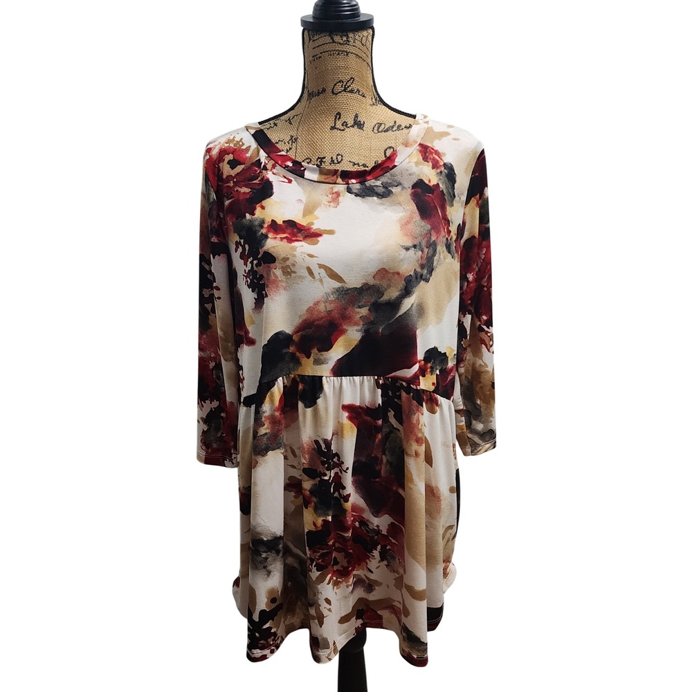Sew‎ In Love Women's XL Floral Print 3/4 Sleeve Babydoll Tunic Top